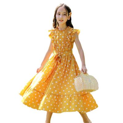 China Washable factory supplies long spotted ladies dress round neck sleeveless girls dress for sale