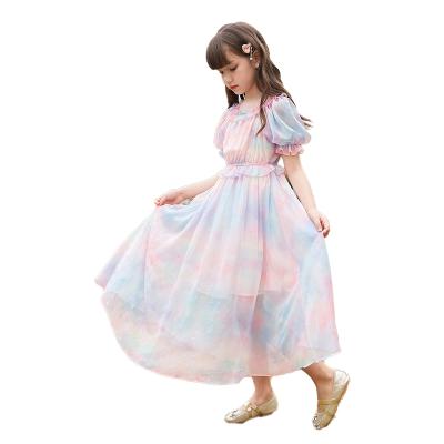 China Washable Factory Supply Sweetheart Breath Sleeve Waist Tie Dress Girls Color Dress for sale