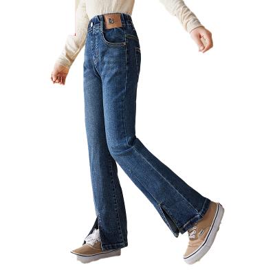 China Wholesale Color Fade Proof Factory Womens Waist Stretch Jeans High Tops Split Straight Leg Jeans for sale