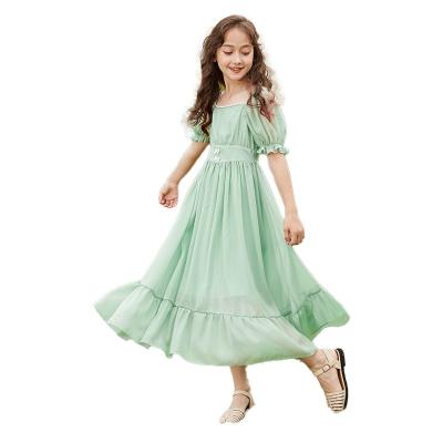 China Wholesale Washable High Quality Square Neck Puff Sleeve Ruffled Edge Smocked Mid Length Dress for sale