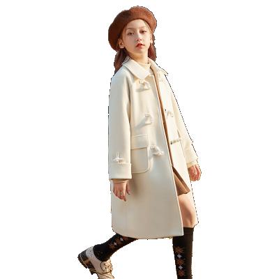 China 2021 Western style Anti-wrinkle girls white horn button coat winter thickened children's coat woolen women for sale