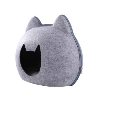 China Sustainable cat bed partially enclosed; Cartoon Cat Face Cat Nest for sale