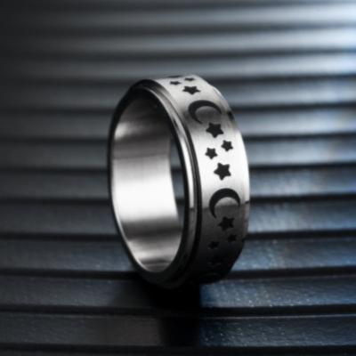 China Rotating Ring Silver Plated Anxiety Moon Star Couples Rings Fidget Tarnish Free High Quality Casual/Sporty Stainless Steel Flower Titanium for sale