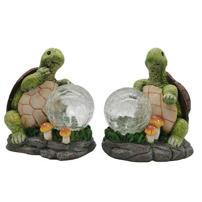 China Europe Outdoor Figurines For Patio Yard Lawn Porch Ornament Gift Garden Decoration Resin Turtle Solar Light Statues for sale