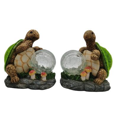 China Europe Outdoor Animal Statues For Patio Yard Lawn Porch Ornament Gift Garden Decoration Resin Turtle Solar Figurines for sale