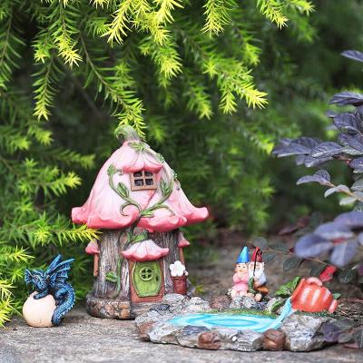 China Resin Mini Garden Figurine USA Set of 4 PCs Indoor and Outdoor Ornaments Hand Painted Miniature Fairy House for sale