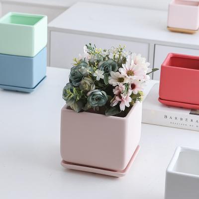 China Modern Square Ceramic Planter Pots Nordic Modern Home Decor 7.2 Inch Ceramic Flower Pots for sale