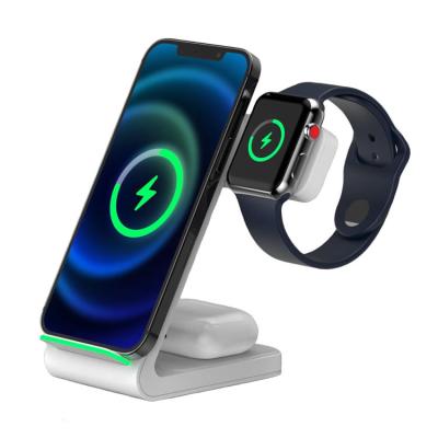 China ABS 3 in 1 Portable Wireless Charger for Wireless Earbuds and Apple iWatch and iPhone Cell Phone for sale