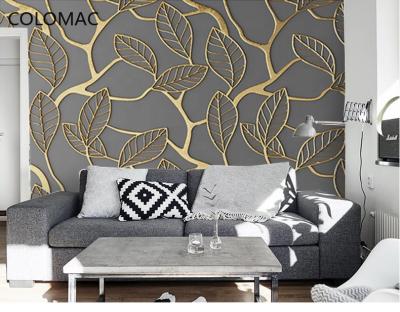 China Nordic Custom Modern Simple Embossed Scandinavian Colomac Gold 3d Leaves Wall Panel UV Personality Seamless for sale