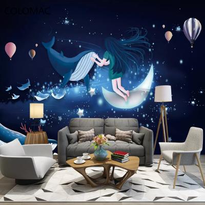 China Colomac Modern custom 3d imagination sky whale cartoon kids room starry bedroom wpc wall panel for sale