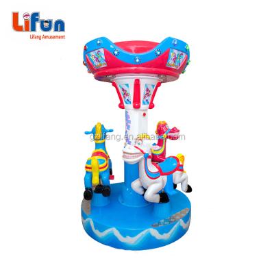 China Mini metal and fiberglass body 3 horse carousel merry mini go around amusement park kiddie rides on sale for sale