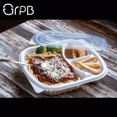 China 3 Compartments CPET Ovenproof Plastic Food Container With PET/OPS Lid for sale