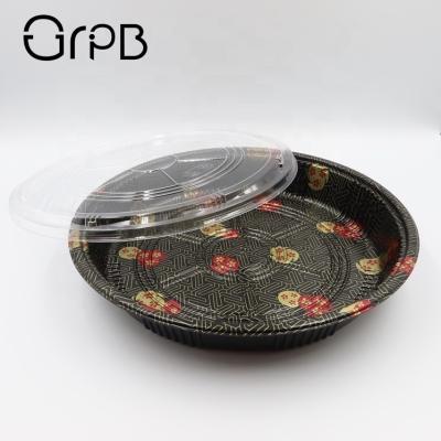 China Sushi Tray Food Grade Sushi Cold Fresh Plastic Tray Round Dish Printing Japan for sale