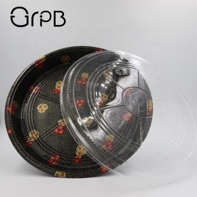 China Sushi Tray Japanese Printing Disposable Round Food Packaging Sushi Party Tray for sale