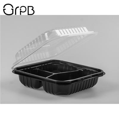 China Recyclable Disposable Take Out Microwave PP Food 3 Compartments Double Color Hinged Container for sale