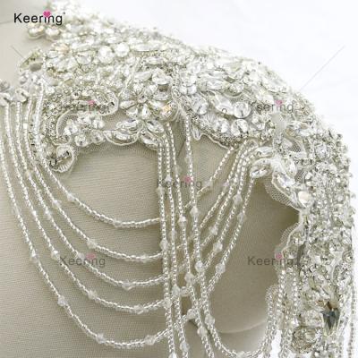 China Bling Bridal Bridesmaid Pattern Rhinestone Pearl Rhinestone Applique Body Flatback Fashion Sexy Decorative Patch Bridal Dress WDP-329 for sale