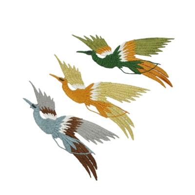 China 3D Fashion 3 Colors Grus japonensis Blue Orange Green Bird Custom Embroidered Patches WEF-743 for sale