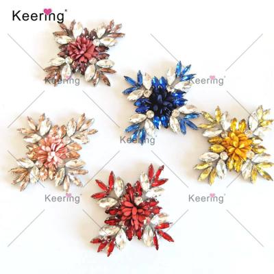 China Flatback WRPA-457 Keering Heat Transfer Iron On Flower Rhinestone Applique Designer Patches For Shoes Blue Kids for sale