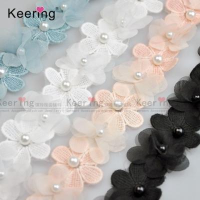 China Bags Factory Wholesale Pearl Lace Trimming Embroider Beaded Flower Fringe Trims For Dress Accessories WTP-1452 for sale