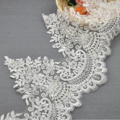 China 2022 New Design 2022 New Design Lace Sequin Embroidery Bead Trim Chemical Bead Border Lace Trimming Beautiful White Flower Polyester Shrink-Resistant WTPA-189 for sale