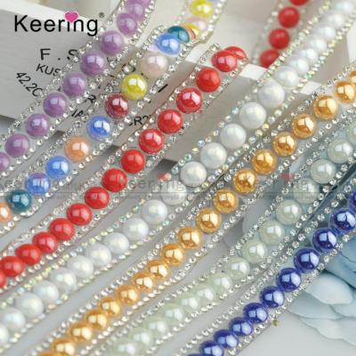 China Wholesale Popular Flatback Hot Fix Glue Crystal Rhinestone Trim Beaded Adhesive Bead For Garment for sale