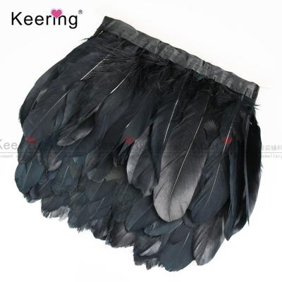 China Garment Decoration Wholesale Dyed Various Colors Decoration Black Goose Feather Fringe Trim Duck Feather Lace Trimming WFT-001 for sale