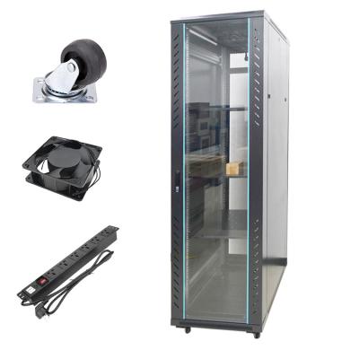 China SPCC Factory Hot Sale Black Door Rack Cabinet Mount Cabinet Server Rack 42u Internet Network Glass Cabinet for sale