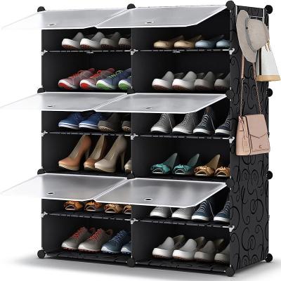 China Behind Doors/On Walls Black Color DIY Self Combined Plastic Shoe Rack Cabinet With Door for sale