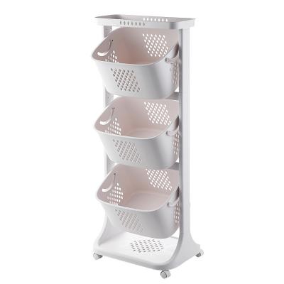 China Sustainable Kitchen Storage Cart Plastic Utility Cart Storage Shelf Rotatable Breathable Basket for Bathroom Living Room Easy to Assemble for sale