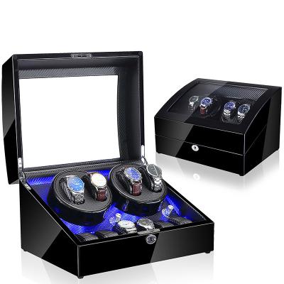 China 4+6 Watch Winder Automatic Watch Winder For 4 Watches With 6 Soft Flexible Watch Stands Luxury Storage Case for sale