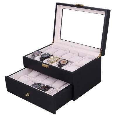 China Wholesale Handmade High Quality Black 20 Slot Watch Case Box for sale