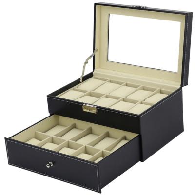 China 20 Slots Double Layer Handmade PU Leather Watch Box Jewelry Box for sale