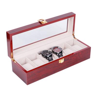 China Handmade Luxury Custom Logo 6 Slots Watch Display Case Piano Red Lacquer Packaging Watch Case Wooden Box 6 for sale