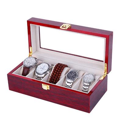 China Cherry Watch Box Wooden Organizer Handmade 5 Slots Watch Display Case 5 for sale