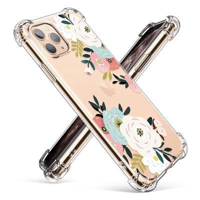 China Shockproof Amazon Floral Cover For iPhone 12 6.1 Inch Flexible Soft Clear TPU Flower Shockproof Bumper Design Protective Floral Cover for sale