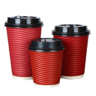 China Disposable 12 Oz Customized Double Wallpaper Cups Double Wallpaper Cups With Lids Wave Wallpaper Coffee Cups for sale