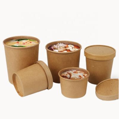 China Eco-Friendly 32oz Soup Paper Cups 850cc Salad Bowl Paper Soup Wrapping Paper Round Disposable Fruit Salad Takeout Paper Box for sale