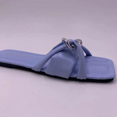 China Fashion trend NEW ladies sandals flats shoes very popular blue square toe women shoes in 2022 summer custom made for sale