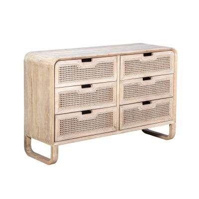 China Antique Hot Selling Natural Product Chest 6 Drawers Rattan Sideboard Cabinet Oak Natural Furniture for sale