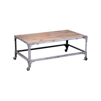 China Cheap price pine wheel coffee table metal antique industrial furniture recycled loft style for sale