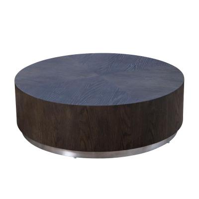 China Good New China Design Antique Brown Oak Top Around Modern Low Stainless Steel Coffee Table for sale