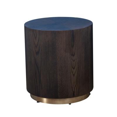 China New Design Antique Brown Oak Side Table Round Top Modern Stainless Steel Base Fast Delivery for sale