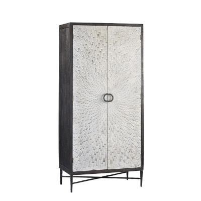 China White Door Wrought Iron Leg Living Room Storage Large Antique Unique Design Cabinet Elm Furniture China Supplier for sale