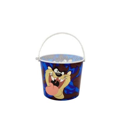 China With Handle Maker Cheap Plastic Round Custom Printed Candy With Handle Popcorn Cookie Bucket for sale