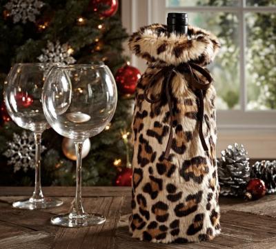 China None Shapes Sublimation Wine Bottle Bag Christmas Wholesale Faux Fur Drawstring Red Wine Bottle Bag Promotional Gift for sale