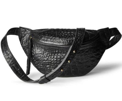 China Custom No Logo Waist Bag Luxury Black Crocodile Leather Fanny Pack Ladies Casual Bum Explosive Women's Waist Bag for sale