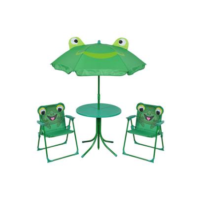 China Weather Furniture 4 PC Kindergarten Camping Set, Kids Outdoor Table And Folding Chairs With Umbrella for sale