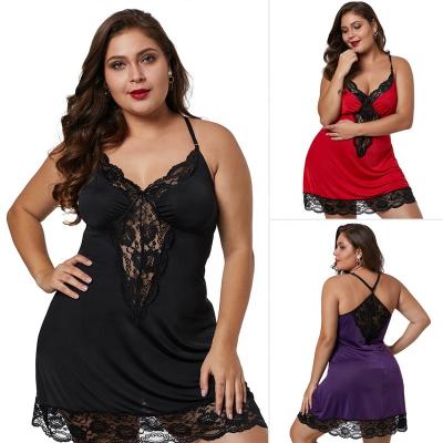 China Spandex/nylon plus size sexy black lace satin sleepwear nightgown long robe lingerie for sale