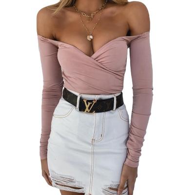 China Manqi Breathable Off The Shoulder Straps Slim Women Full Women Clothes Sexy Ruffle Bottom Cut Out Backless Blouse Deep-V Criss-Cross Sexy Summer For Women for sale