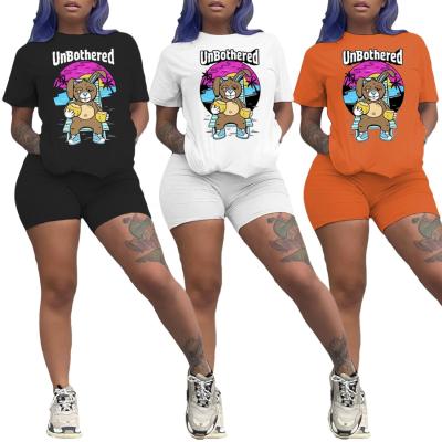 China Breathable Summer Plus Size Printed Cotton Shorts Bootie Two Piece Set Women Butt Crac! crack! casual t-shirt outfits biker shorts sets for sale